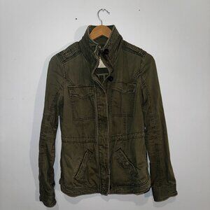 Abercrombie & Fitch Women’s Olive Military Utility Jacket Size S Full Zip Button